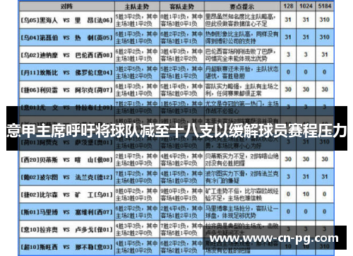 意甲主席呼吁将球队减至十八支以缓解球员赛程压力